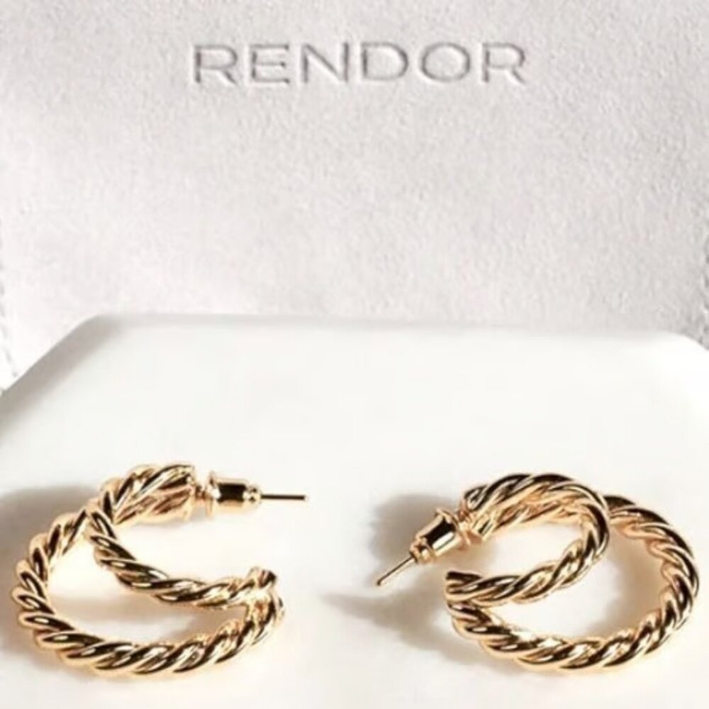 NWT Curateur Rachel Zoe Rendor Yellow Gold Double Hoop 1 inch Victoria Earrings